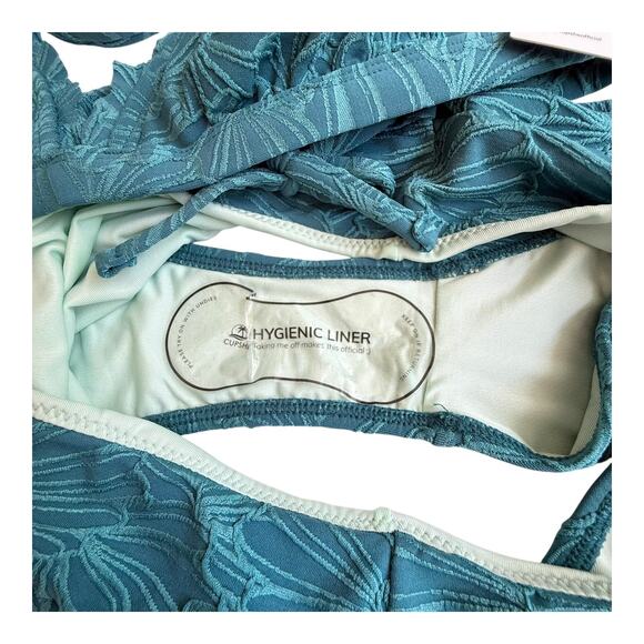 NEW Cupshe SWIMSUIT Women's BIKINI Set MED Scalloped Cross Back High Waist Green - Picture 13 of 15